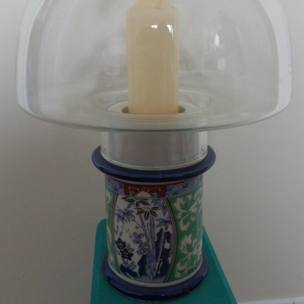 Floral design porcelain candle holder with glass shade